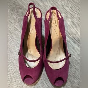 Kate Spade Gracie Sling Back Heels Purple Rhinestones Peep Toe 6B Ultra Suede